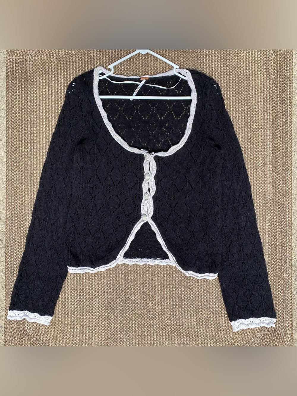 Free People Adelene Lace Trim Pointelle Knit Cardigan L